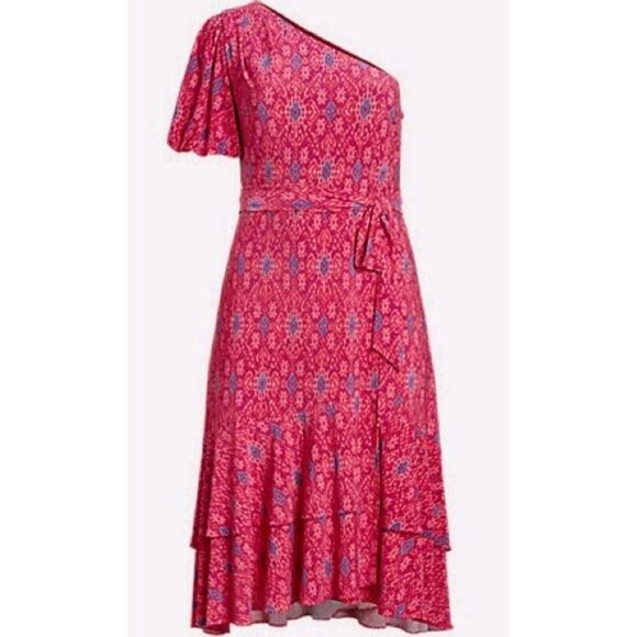 Ralph Lauren Pink Fuchsia Geo-Print Jersey One-Shoulder Dress Womens Size 10 EUC - Picture 4 of 13